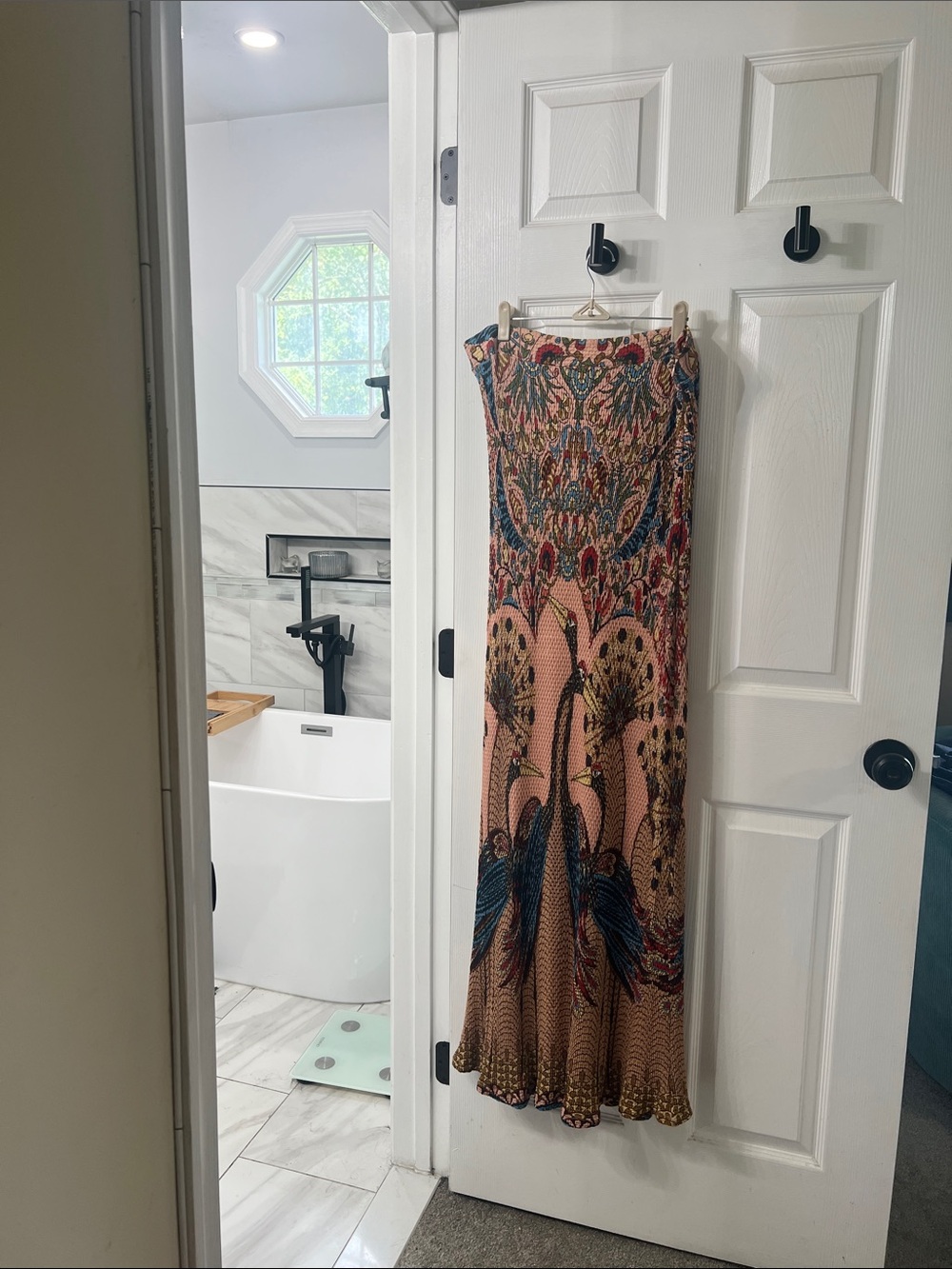 FARM for Anthropologie XL Peacock Bird Print Stretch Maxi Dress
